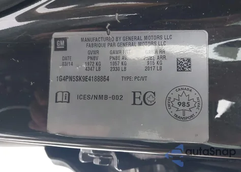 2014 Buick Verano из США, поврежденный, VIN 1G4PN5SK9E4188864